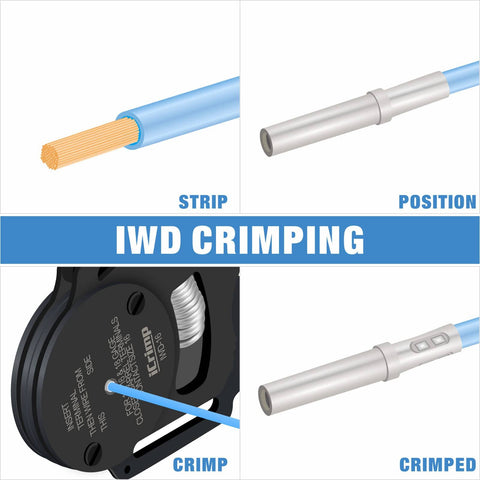 DC02 8 Piece Wire Crimp Kit For Deutsch Connectors And Weather Pack Terminals demonstrating crimping steps