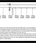 Badass Job Site Beast 6600lb Forklift Mobile Crane With 12ft Telescopic Jib Boom dimensions and load instructions diagram.