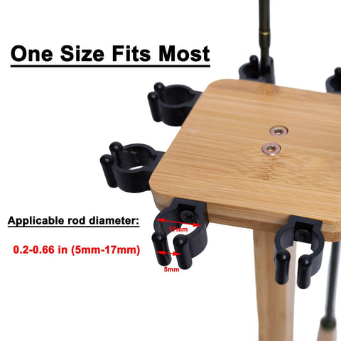 Close-up of bamboo base with soft ring protectors on Eight Rod Floor Stand For Fishing Poles Bamboo Base Storage Rack.