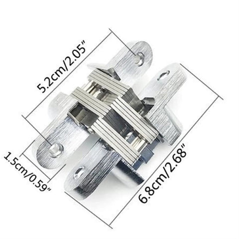 2Pcs Stainless Steel Hidden Hinges For 180 Degree Concealed Folding Doors, dimensions shown, durable material
