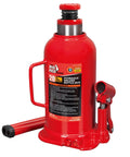 Big Red 20-ton hydraulic bottle jack with red welded steel body and side handle