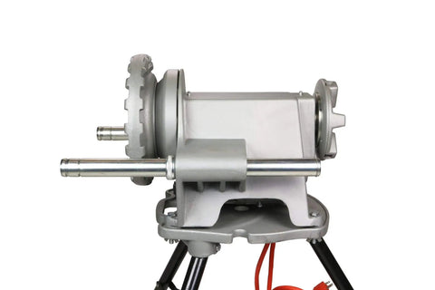 Heavy Duty Pipe Threading Power Drive And Stand compatible with Ridgid 41855, side view showing motor and assembly.