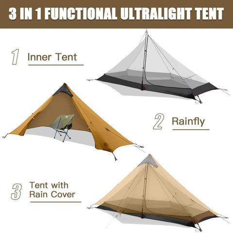 3 in 1 Ultralight One Person Tent For Backpackers And Hikers, Weighs About Two Pounds, Quick Setup Ground Bivy Shelter With Waterproof Nylon