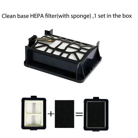 Replacement Parts Kit For AI Vacuum Cleaners Including Main Roller Brush, Filters, Foam And Primary Filter, showing clean base HEPA filter with sponge