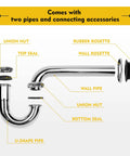 Diagram of Stainless Steel P Trap One And A Quarter Inch Bathroom Basin Sink Waste Trap With Reducing Washer And Chrome Finish