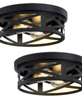 2 Pack Black Flush Mount Ceiling Lights, 2 Light Industrial Farmhouse Ceiling Fixture For Hallway, Kitchen, Bedroom, And Bathroom