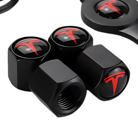 Tesla Model 3 S X Y Tire Valve Stem Caps Matte Black Aluminum With Rubber O Rings Leakproof Valve Covers Car Accessories 4 Pack