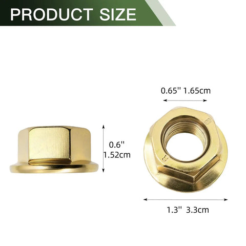 Tough As Nails Beefy 5/8-18 Spindle Blade Nut Hex Flanged Aftermarket Replacement for zero turn mowers, showing dimensions.