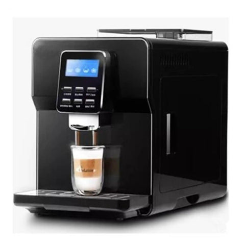 Commercial Automatic Coffee Machine With Built In Grinder For Office Use, featuring a cup being filled, side view