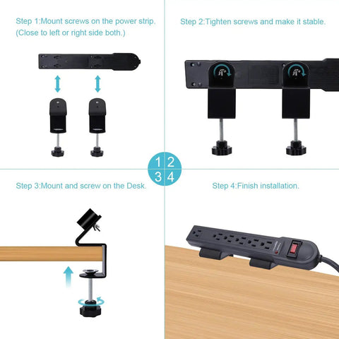Installation steps for One Hand Access Desk Edge Power Strip Clamp Mount Space Saving Cable Organizer Holder on desk