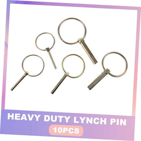 Assortment of 10 Piece Heavy Duty Lynch Pin Fastener Set For Trailers Trucks And Mowers, Spring Loaded Shaft Locking Pins