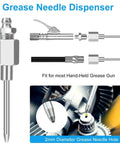 All In One Pro Grade Grease Gun Fittings Kit With 90 Degree Coupler And Sleeves, showing needle nozzles and tips features