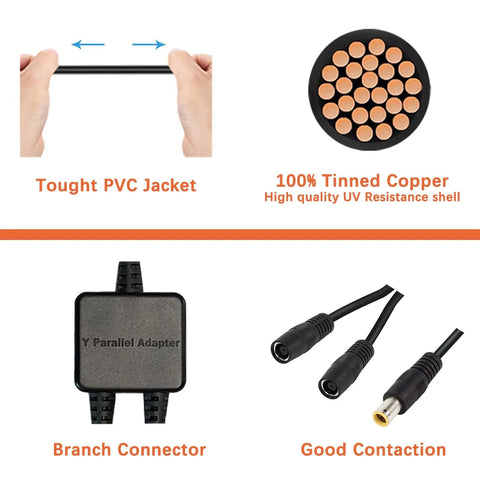 8mm Parallel Adapter Cable For Solar Systems, Y Branch Splitter With Reverse Current Protection, copper cross-section, connectors