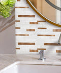 Peel And Stick Backsplash Tiles 10 Sheets Real Texture Marble White Copper Look Subway Style Aluminum PVC Wall Tiles for kitchen