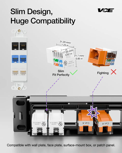 High Speed 10Gbps Cat6 Keystone Jack Insert 25 Pack For Patch Panels And Wall Plates, 90 Degree Punch Down RJ45 Adapters illustration