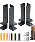 Adjustable Deck Post Anchor Base Brackets For 1.5x1.5 To 4x4 Wood Posts Kit with screws and anchors shown in image.