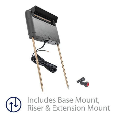 Linear Adjustable 12V Path And Area Light With Riser And Stem Kit 3000K Warm White Built In LED Black Finish Includes Base Mount Riser Mount And Extension Mounts For Flexible Outdoor Landscape Lighting.