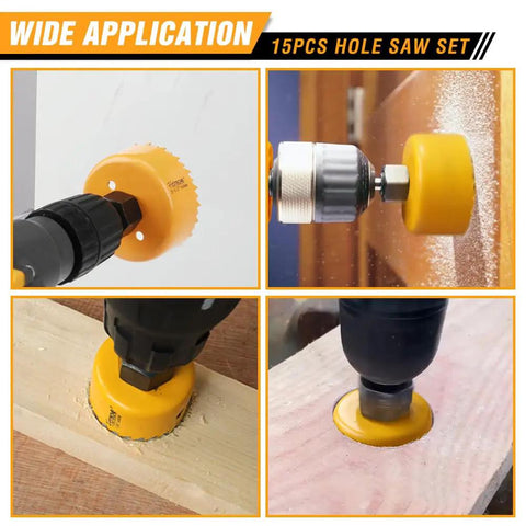 Super Cool 15 Piece Hole Saw Set With 12 Sizes From 3 4 Inch To 3 Inches Plus Two Heavy Duty Arbors And Hex Key For Wood Plastic Soft Metal Home DIY Projects Make Cutouts A Breeze. 15-piece hole saw set cutting wood and plastic