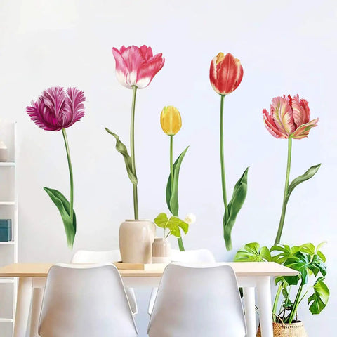Five Large Tulip Wall Decals Set Garden Floral Wall Art Stickers For Bedroom And Living Room Waterproof Peel And Stick Decor Easy To Remove About 37 Inches High Great Gift For Mom