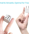 Must Have Lifesaver Universal Travel Adapter And Converter For US Outlets Type A And B, shown in hand for size reference.