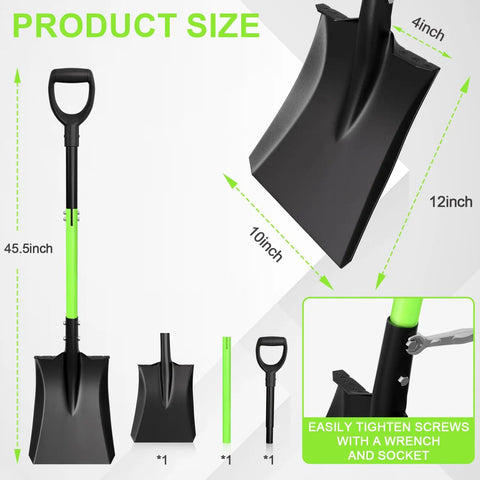 Heavy Duty Flat Shovel With 45 Inch Length Square Blade And 12 Inch Spade Cushioned Grip Ergonomic D Handle, 45.5in size chart