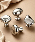 Top Shelf Slick Titanium Silver Mushroom Cabinet Knobs And Drawer Pulls For Kitchen Bathroom And Dresser Crafted From Rock Solid Zinc Alloy With Polished Chrome Finish Modern Minimalist Furniture Hardware 6 Pack Set displayed on a soft background.