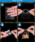 500 Pack Small Clear Resealable Plastic Bags With Four Size Options for Jewelry Candy Pills and More, showing ease of use and candy storage