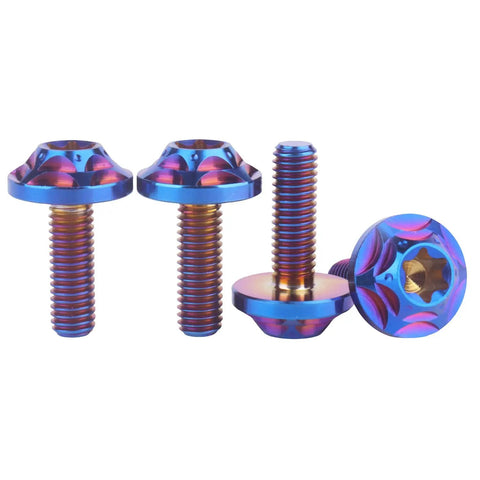 Premium Grade 5 Titanium T30 Torx Bolts For Bicycle And Motorcycle M5 X 15mm Burnt Blue high-strength fasteners with unique design.