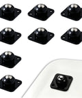 No Sweat Self Adhesive 360 Universal Swivel Mini Caster Wheels, Smooth Operator Ball Casters For Light Household Gear, Quick Stick On Rollers Pack Of Eight. Display of eight black ball casters.