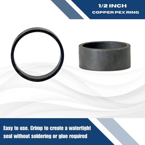 1/2 Inch Pex Copper Ring Pex B Crimp Set Of 50 With Dope Black Oxidized Finish For All Pex Tubing Brands Watts Everhot Viega Zurn Nibco Bow NSF ANSI 61 Certified For Potable Water And Hydronic Heating