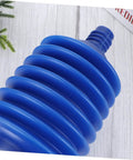 Heavy Hitter Two Piece Toilet Plunger Set With Grippy Handle To Kick Loose Stubborn Sink Clogs Using Rapid Air Surge For Smooth Bathroom Drain Clearing Zero Sweat Days, blue rubber plunger head close-up.