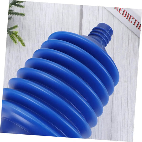 Heavy Hitter Two Piece Toilet Plunger Set With Grippy Handle To Kick Loose Stubborn Sink Clogs Using Rapid Air Surge For Smooth Bathroom Drain Clearing Zero Sweat Days, blue rubber plunger head close-up.