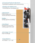 Cross-section of concealed sliding barn door hardware with floating wall mount, showing adjustment features and components.