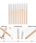 Ten Piece Pro Grade Watch Dial Cleaning Pens With Wooden Handles For Ultra Precise Movement Cleaning shown upright with close-ups
