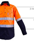 Mens Heavy Duty Go To Hi Viz Safety Shirt With Slick 360 Degree Reflective Tape Boss Level Ansi Class 3 Work Apparel All Day Comfort Cotton Utility Shirt Orange Navy Blend with 3M reflective tape