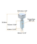Built Tough M8x1.25 Spring Plunger With Knurled Grip Handle And 4mm Detent Pin Chrome Plated Rust Resistant Carbon Steel Quick Release Tool Hardware Two Pack, showing dimensions.