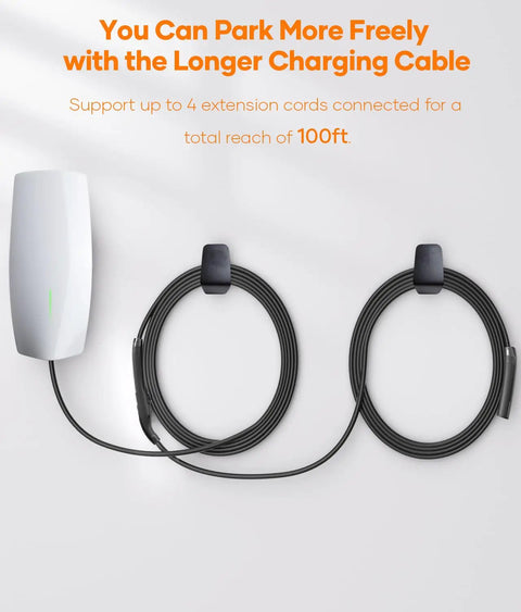 Top Notch 21 Foot Ev Charging Extension Cable 50 Amp 240 Volt Nacs Connector With Slick Lock Lever Delivers Fast 12Kw Level Two Juice for a 100ft reach.