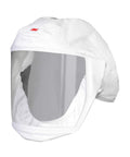 White Head Cover For PAPR And SAR Safety Gear, Small Medium, Pack Of 5 Per Case, Easy Fit Disposable Headpiece with clear visor.