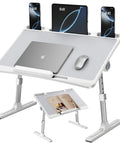 Adjustable Bedside Laptop Desk With Height And Angle Adjustments, Portable Folding Lap Tray holding laptop and devices