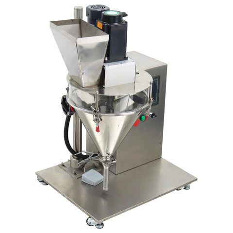 Compact Desktop Semi Automatic Powder Filling Machine Featuring No Sweat Setup And Consistent 10 To 200 Gram Dosing For Coffee Milk Sugar Feed And Bulk Granules with stainless steel design.
