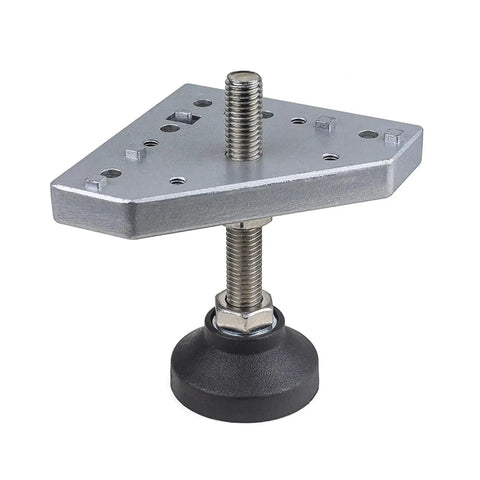Straight Up Bulletproof Adjustable Leveling Feet 4 Pack Shop Ready Heavy Duty Carbon Steel Mounts With 40mm Swivel Base And M5 M12 Threads, close-up of adjustable leveling foot with carbon steel top and rubber base.