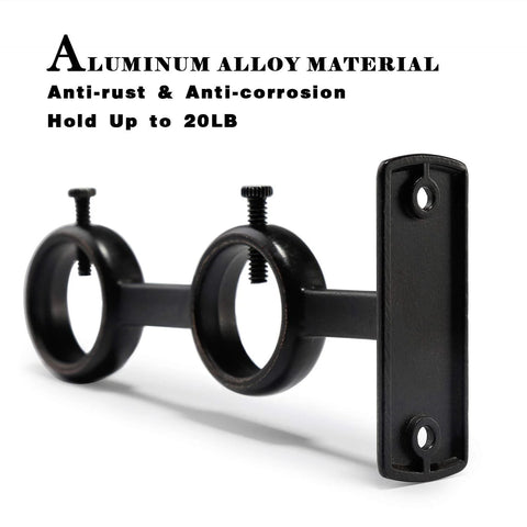 Side view of Three Piece Adjustable Curtain Rod Brackets Set With Double Wall Mount Holders, black aluminum alloy, anti-rust, 20lb capacity.