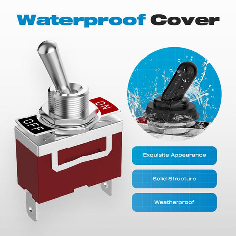 Marine Grade Waterproof Toggle Switch 2 Pin SPST On Off 12V DC 30A 125VAC 20A showcasing waterproof cap and rugged design