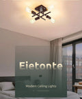 Industrial Four Light Semi Flush Mount Ceiling Light Fixture in Farmhouse Oil Rubbed Bronze Finish installed in bedroom