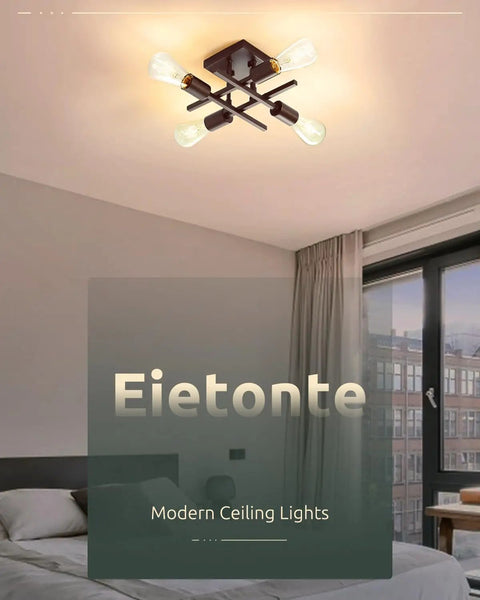 Industrial Four Light Semi Flush Mount Ceiling Light Fixture in Farmhouse Oil Rubbed Bronze Finish installed in bedroom