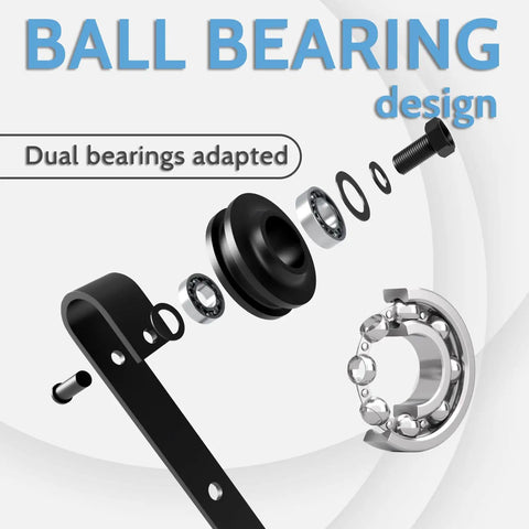 Exploded view of ball bearing design in Six Foot Sliding Barn Door Hardware Kit With 265 Lb Capacity Fits Doors Up To 36 Inches