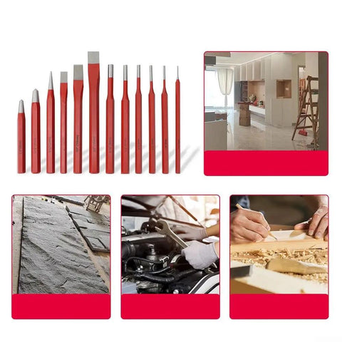 12 Piece Metal Punch And Chisel Kit Hand Tools For Shaping And Cutting Brick Stone And Metalwork Pro Grade Set