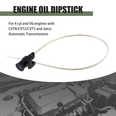 Go-To Automotive Transmission Oil Dipstick Immersion Level Indicator Stainless Steel Dipstick Replacement OEM 31086 JA00A shown above an engine
