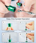 Easy one-handed operation with 6 Piece 1/4 Inch Hex Shank Aluminum Bit Holder Set With Quick Change Extension Bar Keychain Drill Adapter