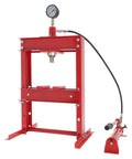 Shop Beast 10 Ton Hydraulic Shop Press Heavy Duty Adjustable H Frame Garage Press with long hose and pressure gauge.